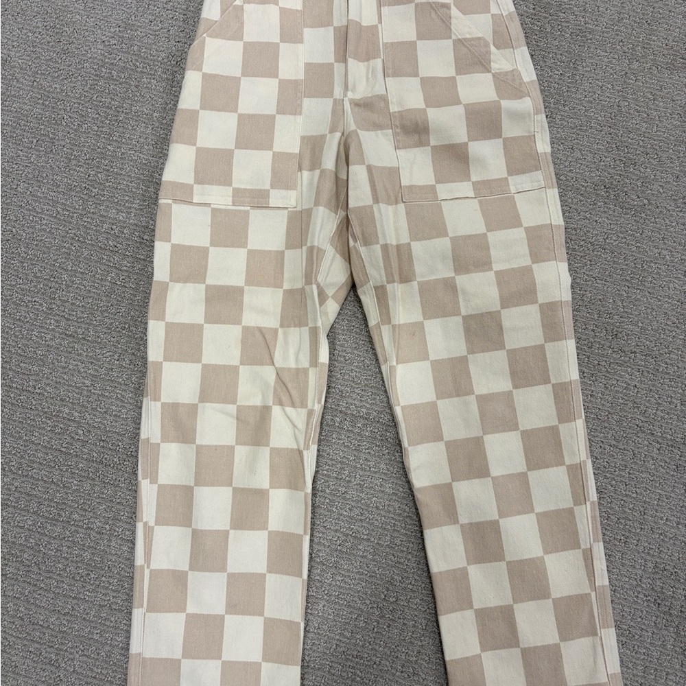 Checkered Ankle Pants in Cream and Tan